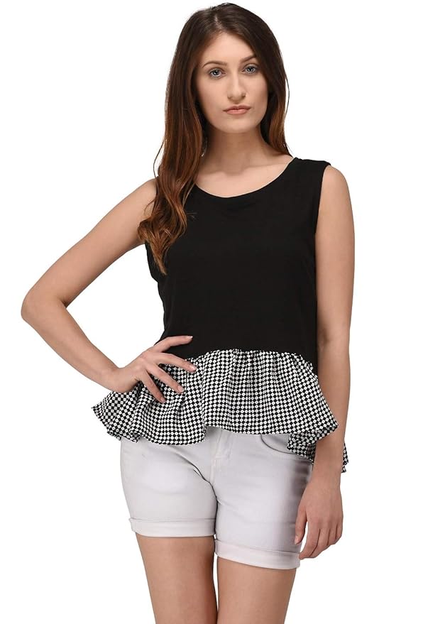 Buy Vivient Fashion Black Check Printed Sleeveless Cotton Top TOP101