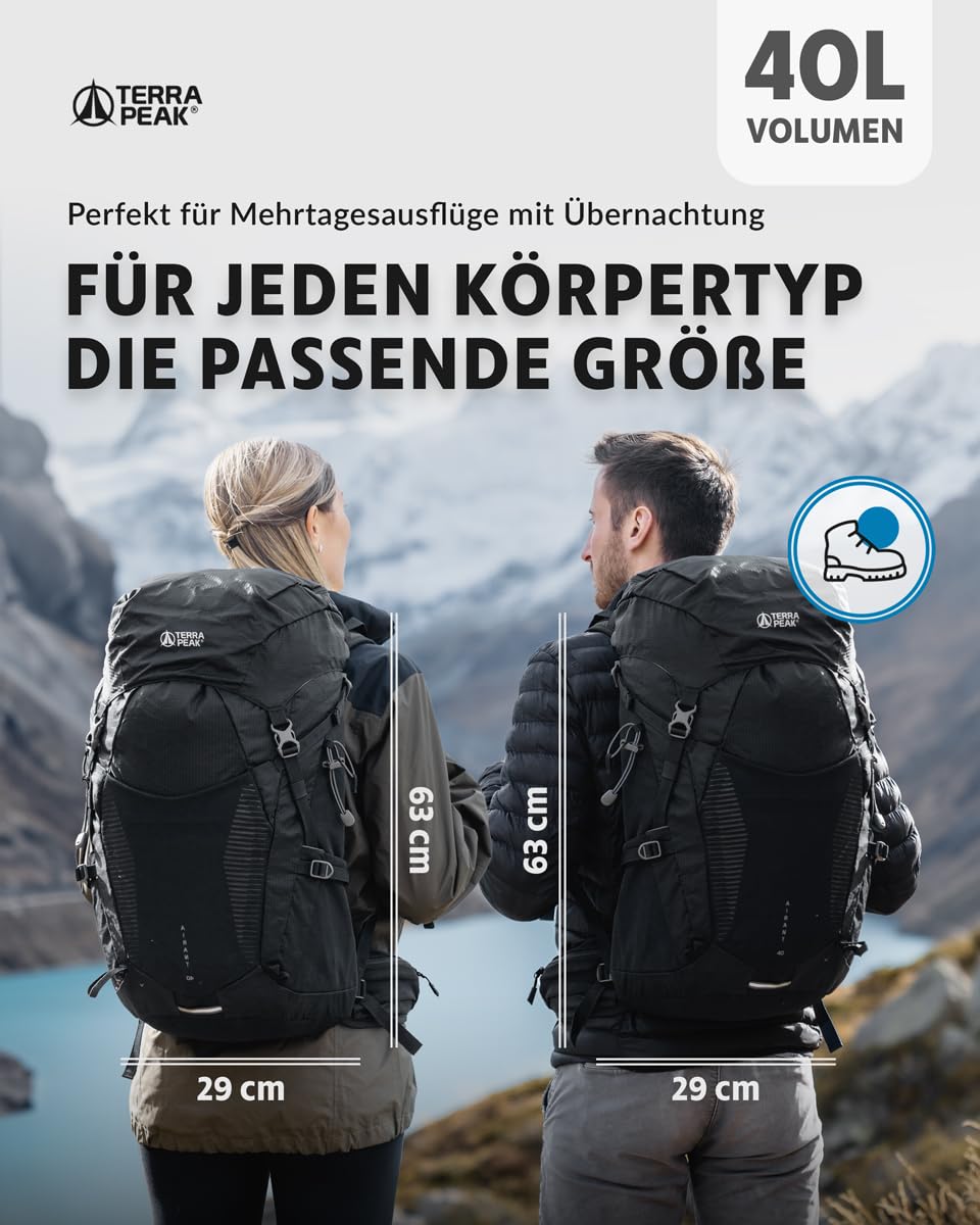 Terra Peak® Premium Wanderrucksack mit belüfteten Netzrücken 20L 30L & 40L (AIRANT) Damen & Herren mit Rückenbelüftung & Regenschutz - Ergonomischer Trekkingrucksack aus atmungsaktivem Mesh & Hüftgurt