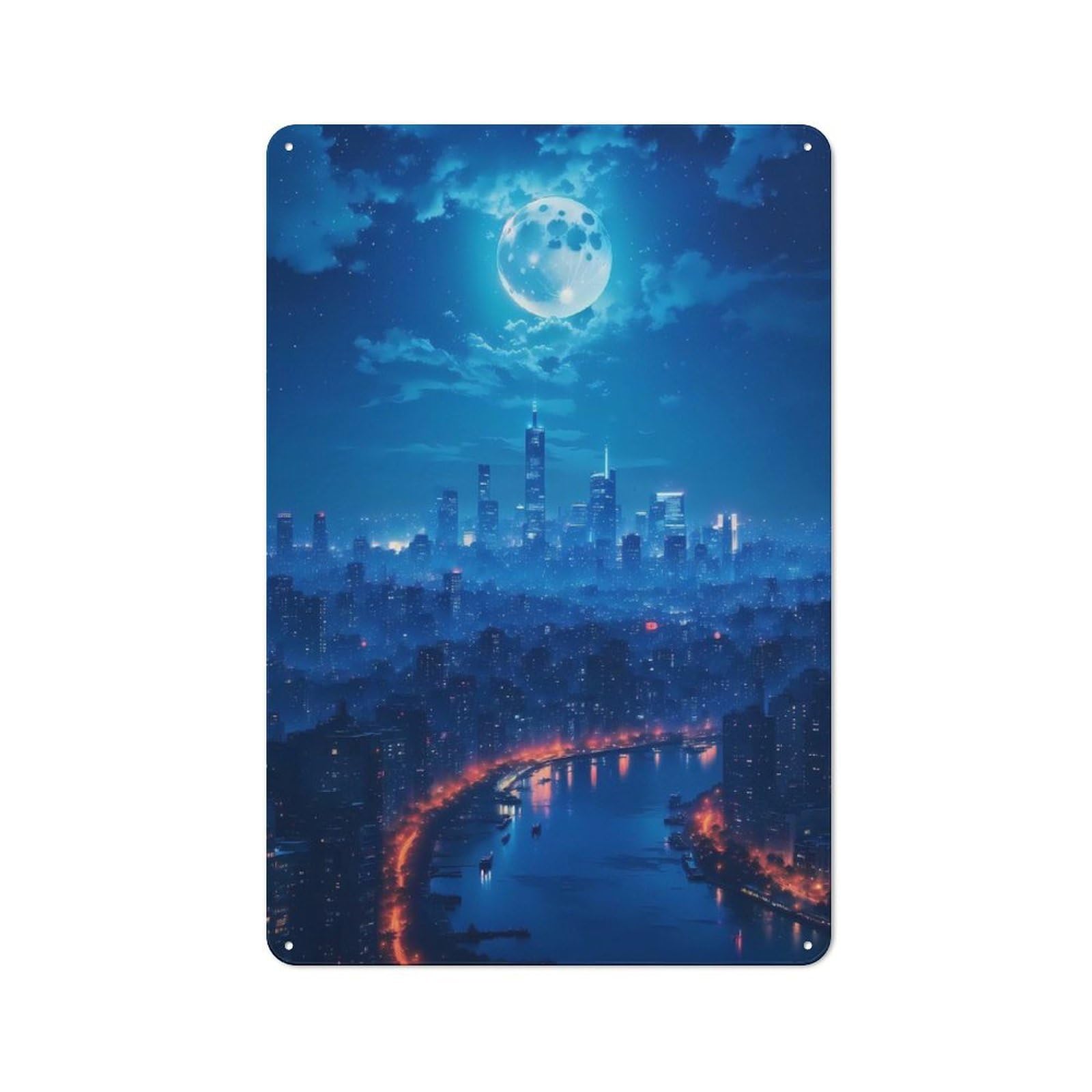 Junmoney Style-21 Lunar Metropolis Decorative Metal Plaque, Easy To Hang Plaque For Garden Shed, Covered Patio, Kitchen Or Hallway, 30X20cm