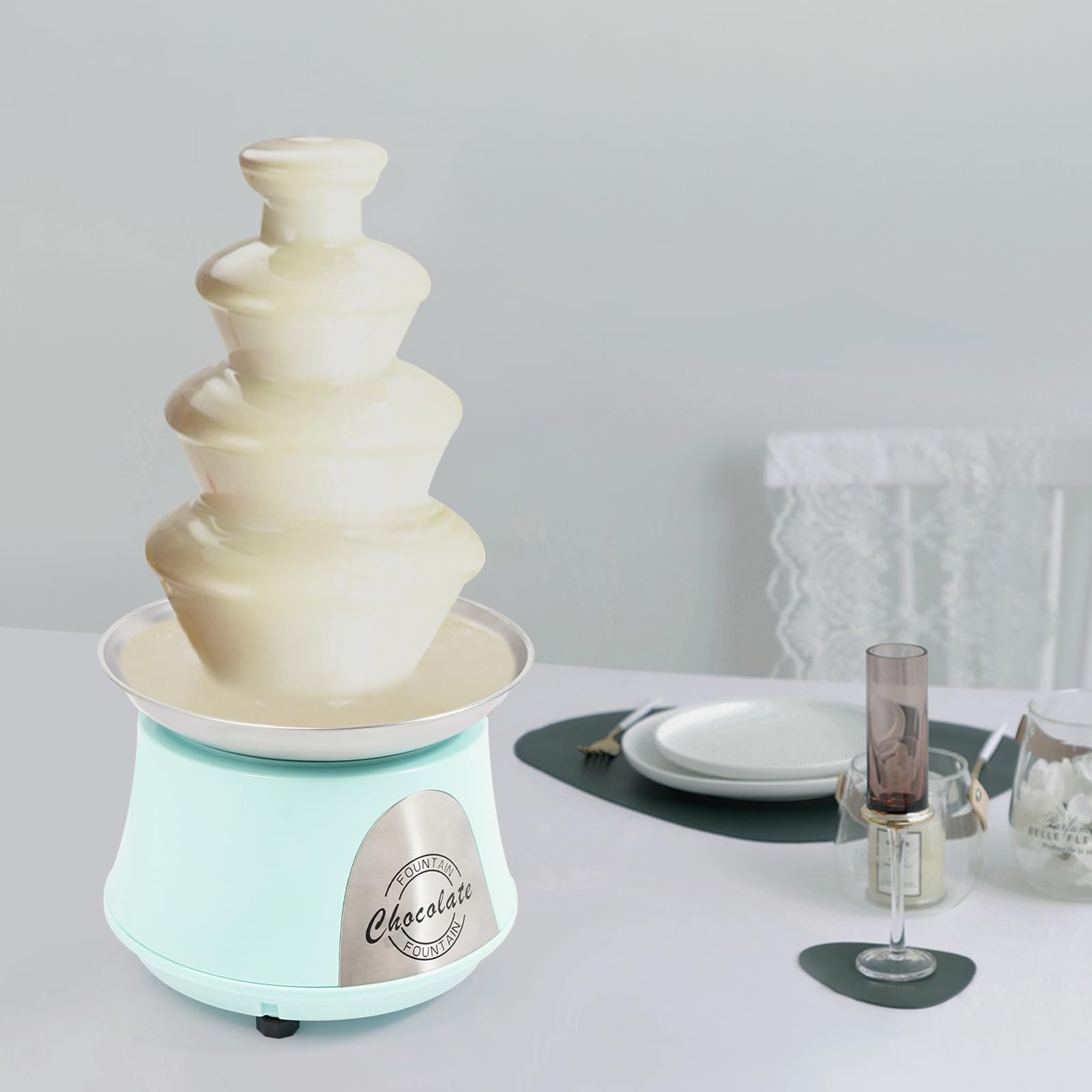 HOLMZCED Chocolate Fountain Machine with 2.2lbs Capacity, 4 Tiers Electric Chocolate Fountain Chocolate Fondue Fountain Machine Blue for Wedding Party