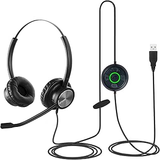 Over Ear USB Headset with Noise Cancelling Microphone PC Headphone with Status Indicator Mic Mute Call Button for Office Call Center Skype Chat Teams Zoom Dragon Voice Recognition Speech Dictation