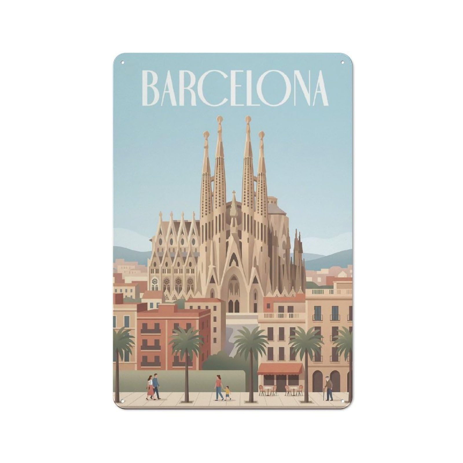 Junmoney Style-7 Barcelona Sagrada Familia Decorative Metal Sign 30X20cm, Country Style Bistro Wall Plaque For Kitchen, Cafe, Pantry Or Dining Room