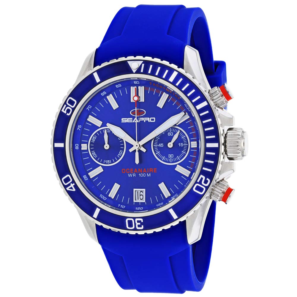 Seapro Men's Scuba Dragon Stainless Steel Quartz Watch with Silicone Strap, Blue, 22 (Model: SP0332)