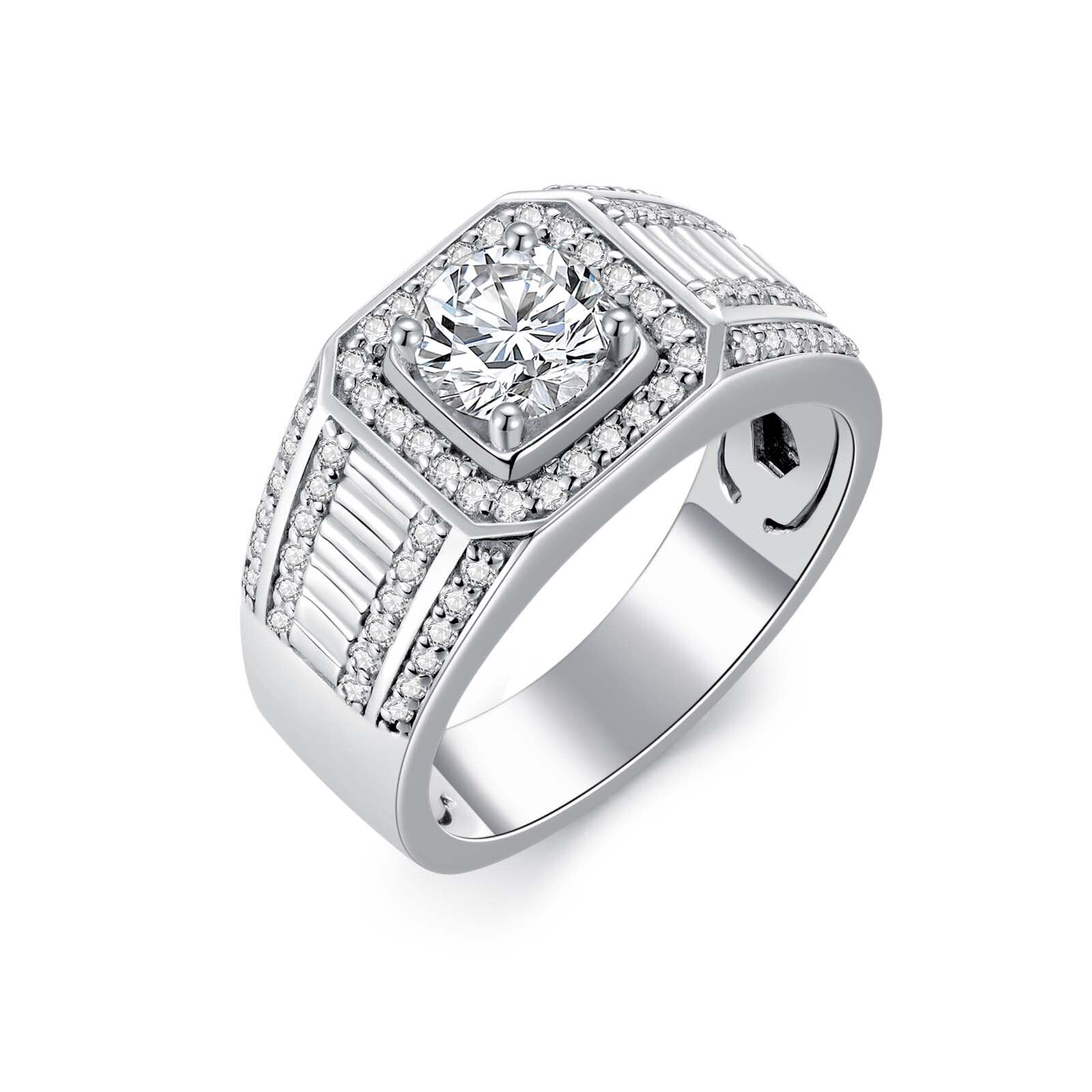 Jelafu 1CT Moissanite Rings for Men Sterling Silver Engagement Ring Simulated Diamond D Color VVS1 Clarity Round Cut Moissanite Ring Mens Pinky Ring