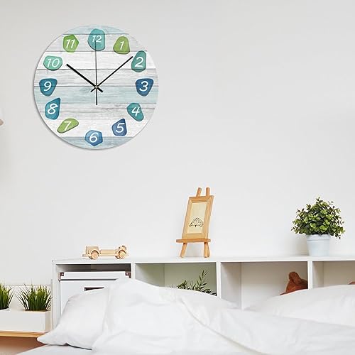 Miniatura 6 de ArogGeld Reloj de pared de playa de cristal de mar, 15 x 15 pulgadas, rústico, silencioso, personalizable
