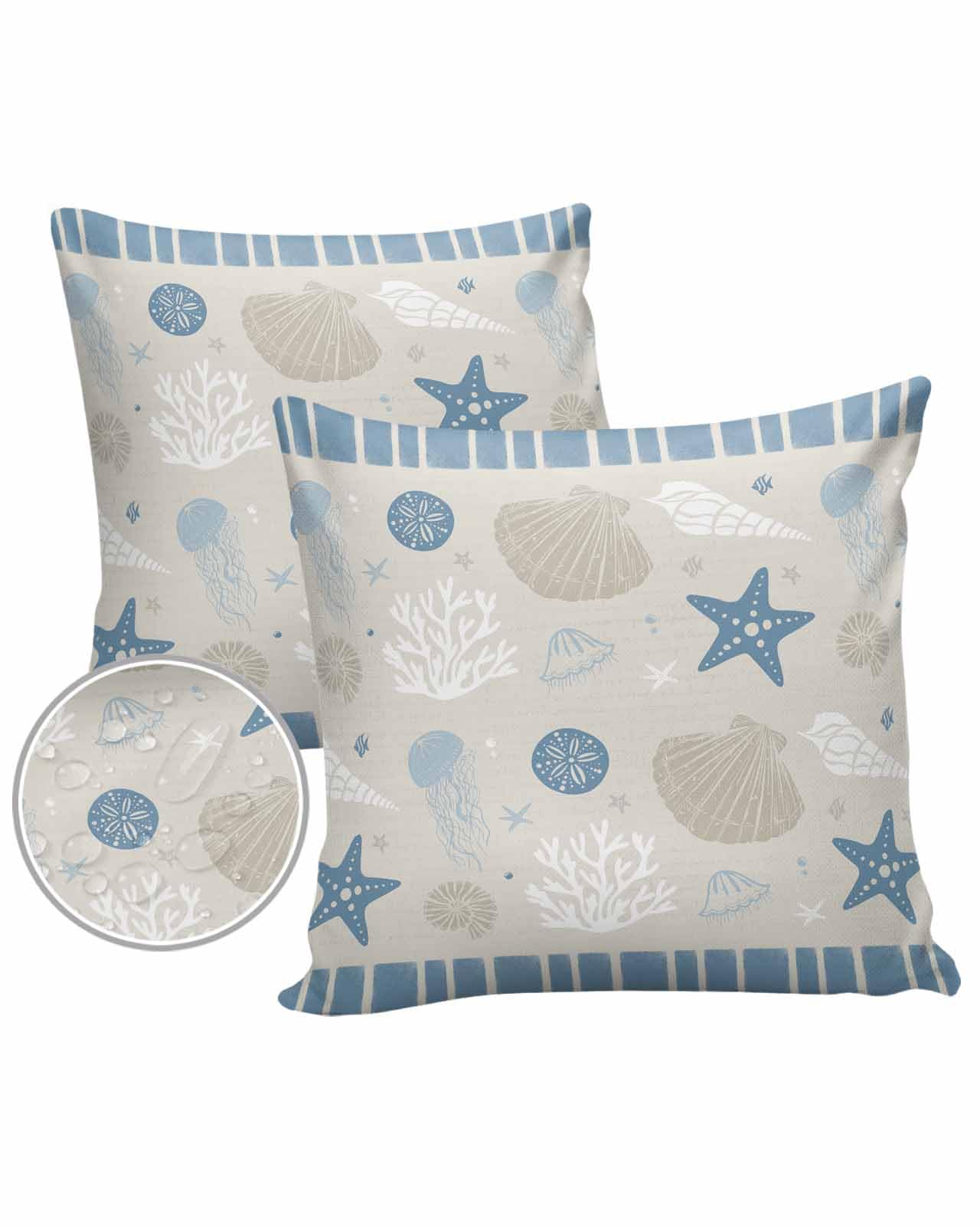 Boanket Outdoor Pillow Covers 18 x 18 Inches, Light Blue Coastal Waterproof Throw Pillow Cover Set of 2, Home Decorative Square Cushion Covers for Patio/Tent/Couch/Garden