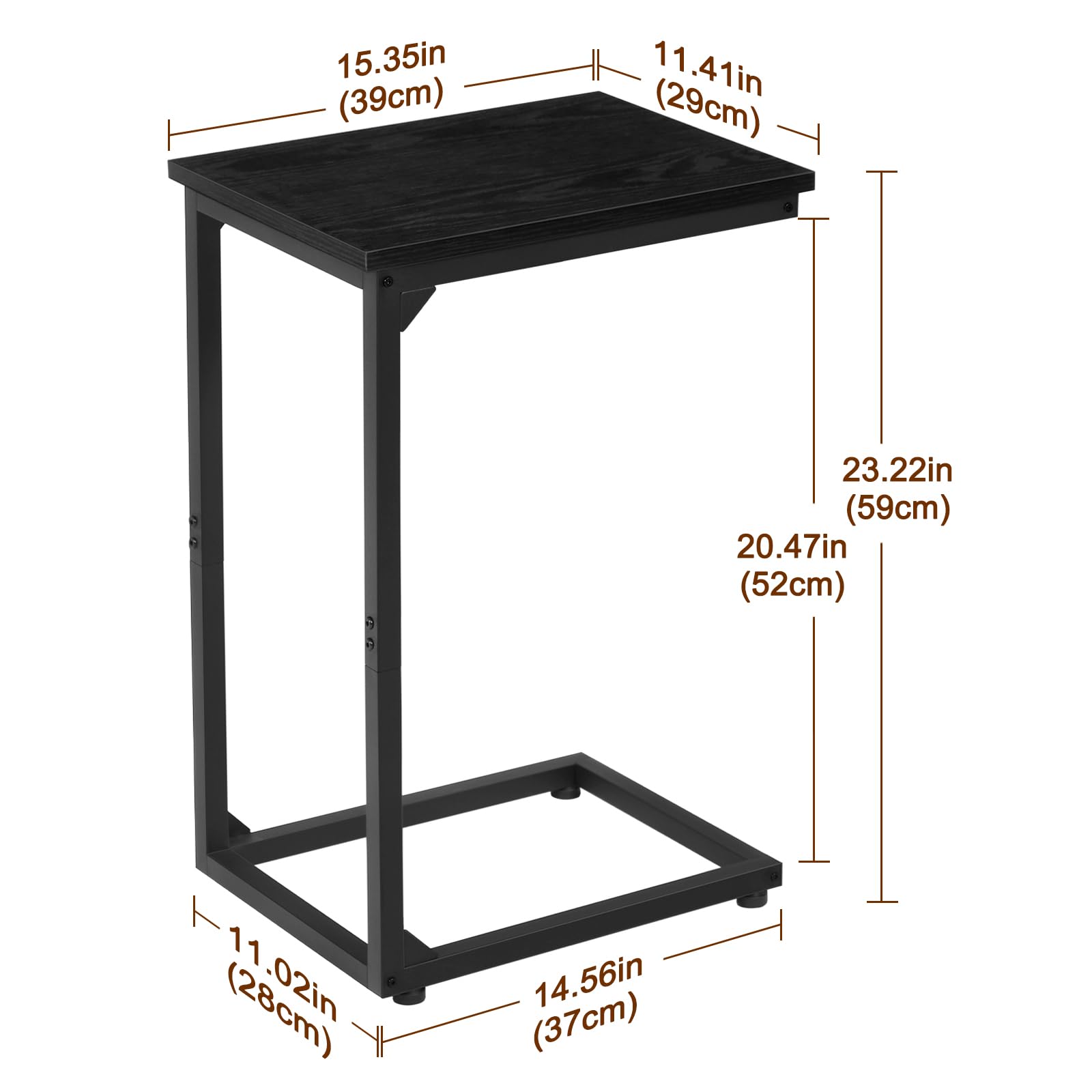 AMHANCIBLE Beistelltisch 2er Set, Couchtisch C Form, Wohnzimmertisch mit Metallgestell, mobiler Kaffeetisch, Sofatisch für Kaffee und Laptop, Beistelltisch Couch für Schlafzimmer, Wohnzimmer, Schwarz