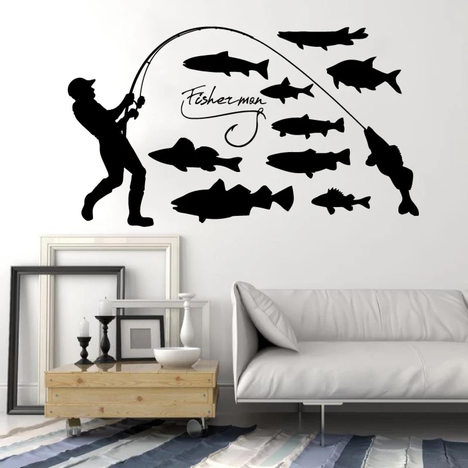 Youousi Black Fisherman Fishing Enthusiast Fish Stickers Fishing Vinyl Wall Stickers Outdoor Travel Car Door Stickers Decorations Unique For Children