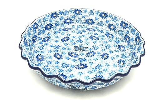 Polish Pottery Baker - Pie Dish - Fluted - Blue Dragonfly