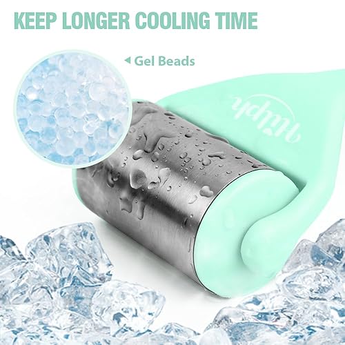 Miniatura 6 de Hilph Rodillo de hielo para cara de metal, rodillo de hielo de acero inoxidable para el cuidado de la piel, rodillo masajeador facial frío para