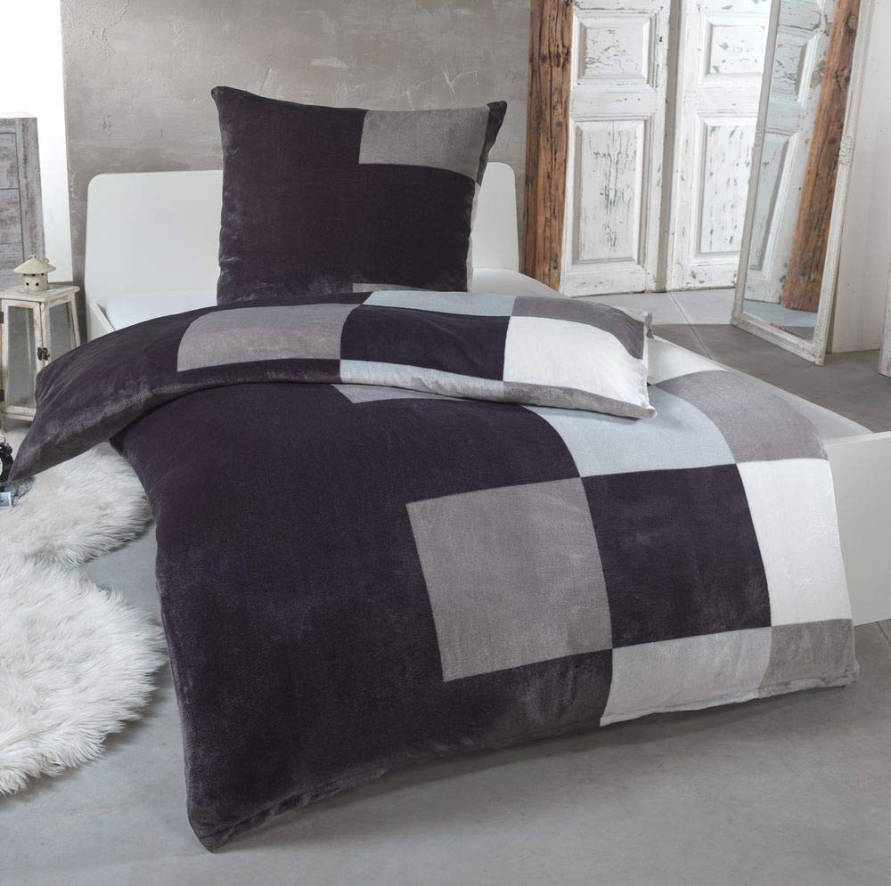 MALIKA® Przytulna zimowa pościel pluszowa Cashmere Touch Coral Fleece z poszewką na poduszkę 80 x 80 cieplejsza niż flanela lub flanela, rozmiar: 200 x 200 + 2 x 80 x 80, wzór - motyw: wzór 1