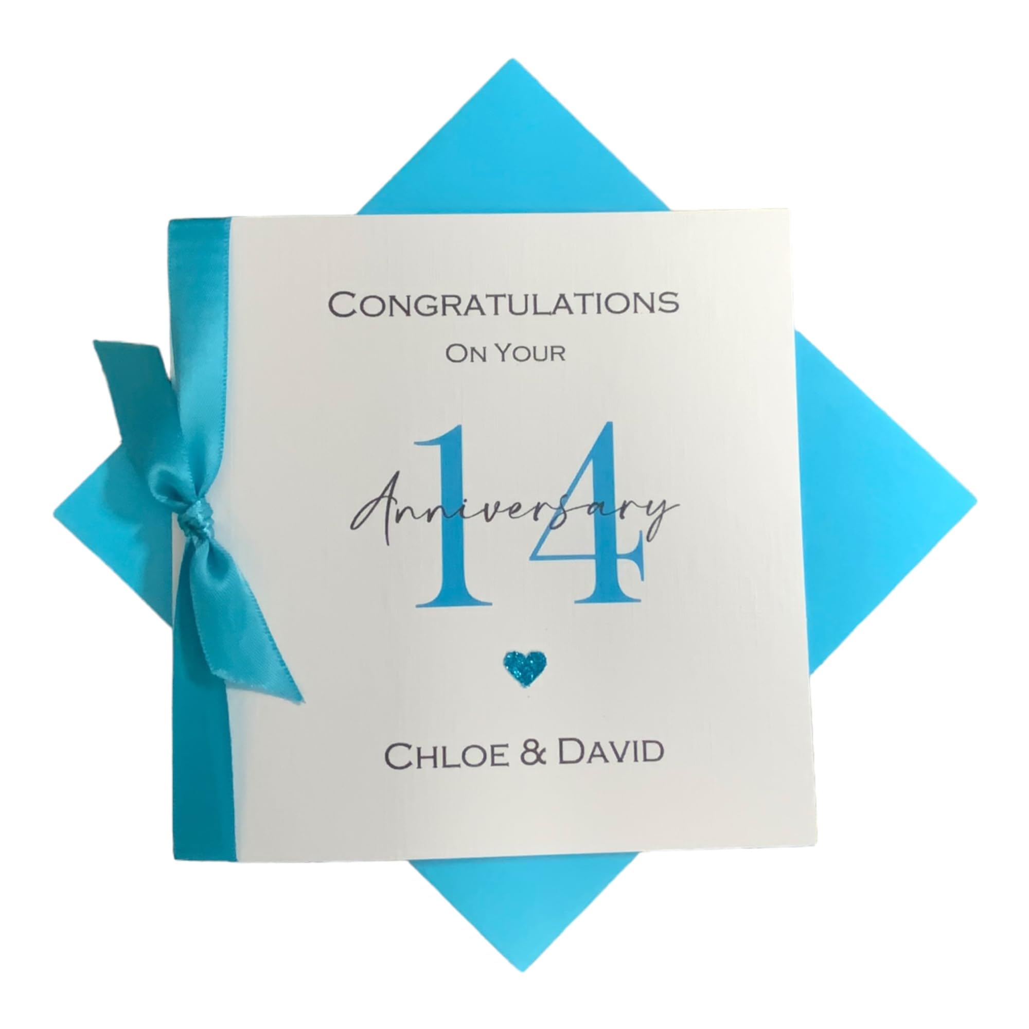 14th Wedding Anniversary Card - Ivory 14 Year Fourteenth Anniversary Greeting Card, Personalised Gift for Wife, Husband, Parents, Couple Friends - Various Designs (Ribbon Number) โ image 1
