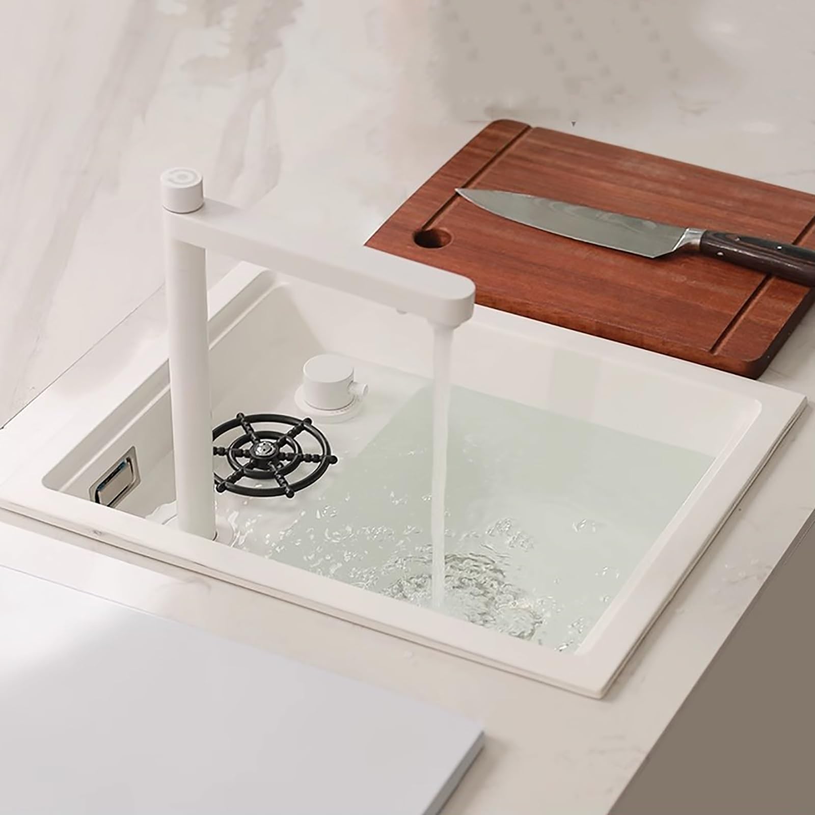RV Kitchen Sink, Drop in Bar Sink, Hand Wash Basin Sink with Hot&Cold Faucet and Lid, Small Outdoor Sink