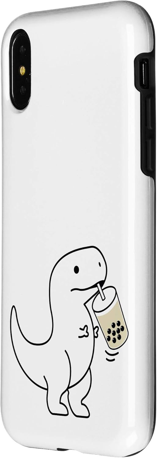 iPhone X/XS Kawaii Cute Dino T-rex Drinking Boba Milk Tea Case