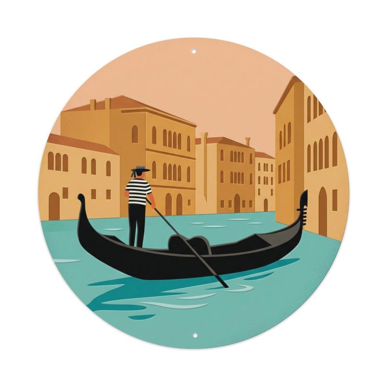 Venice Gondola Canal Travel Metal Tin Sign Plaque Wall Decor for Cafe, Club Bar, Office, Home Garden Round Metal Poster 8x8Inch