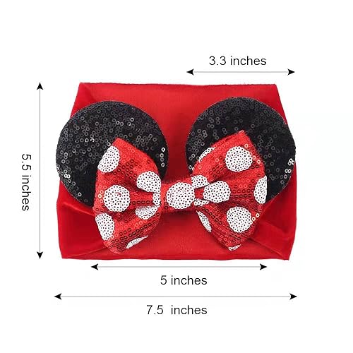 Miniatura 3 de Orejas de ratón para bebé niña lazo de lunares con lentejuelas banda ancha de terciopelo turbante diadema de disfraces diadema con lazo para el