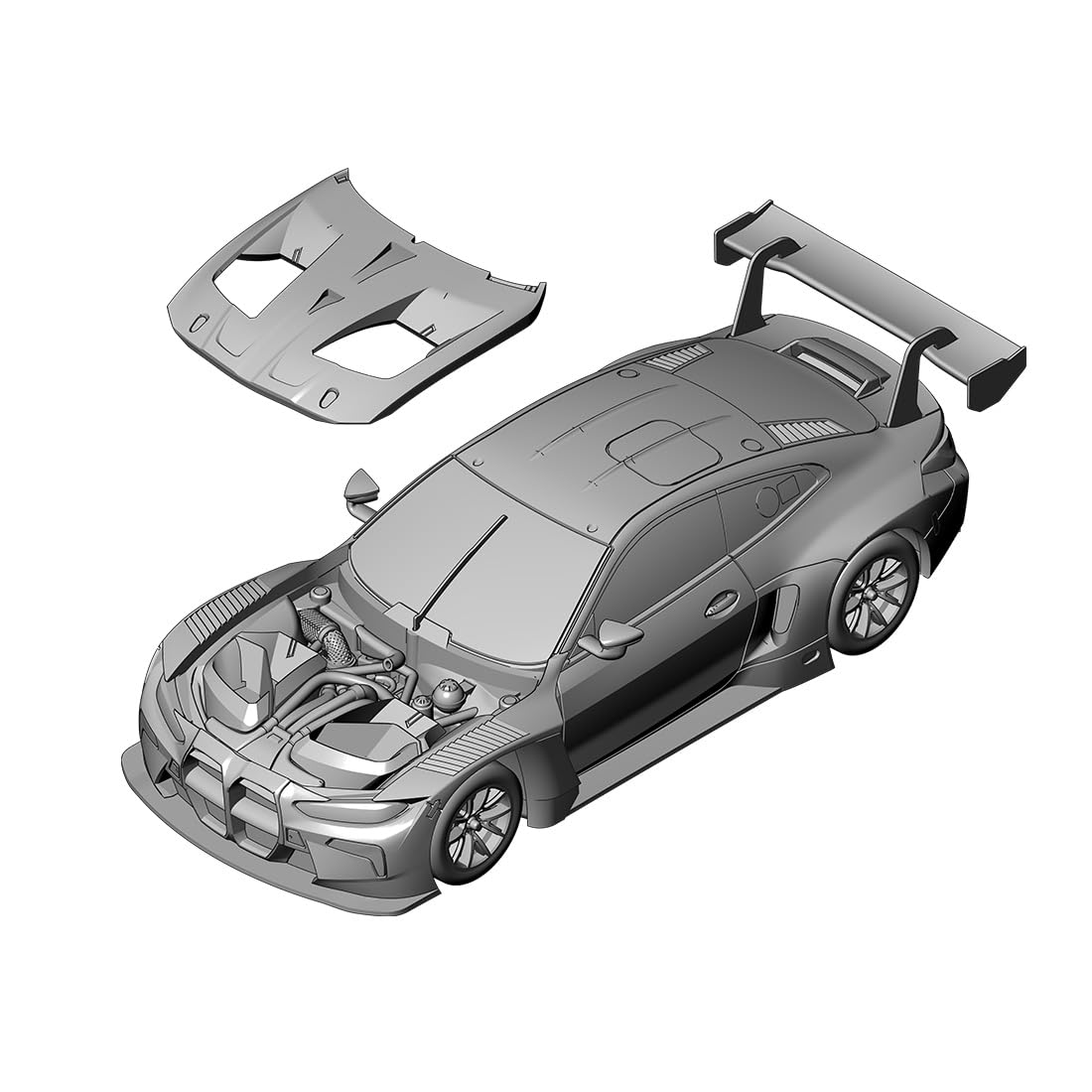 Rennwagen-Bausatz Im 1:64 Aus Resin Mit Magnetisch Befestigter Karosserie | Modellbau-Bausatz zum Selberbauen mit hochdetailliertem Innenraum; handgefertigt für Sammler und zur Ausstellung (Weiß-Resin)