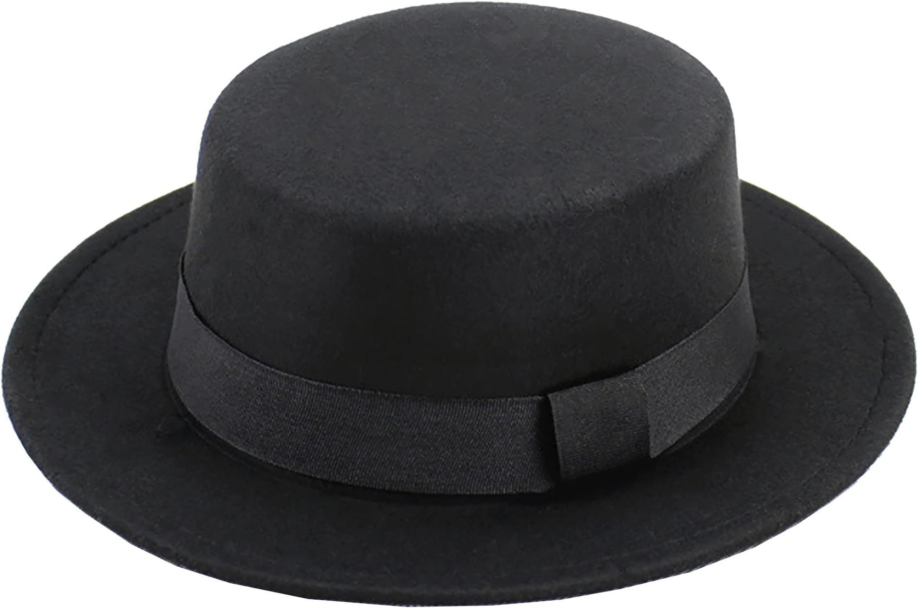 Classic Flat Top Fedora for Women - Mens Bowknot Porkpie Felt Boater Hat (Size: S-M)