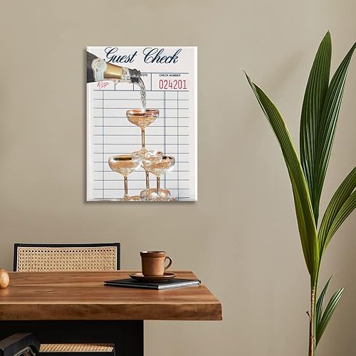 Miniatura 5 de eursky Arte de pared de champán moderno con diseño de cuadros de invitados, diseño retro de champán, póster estético en lienzo para cóctel,