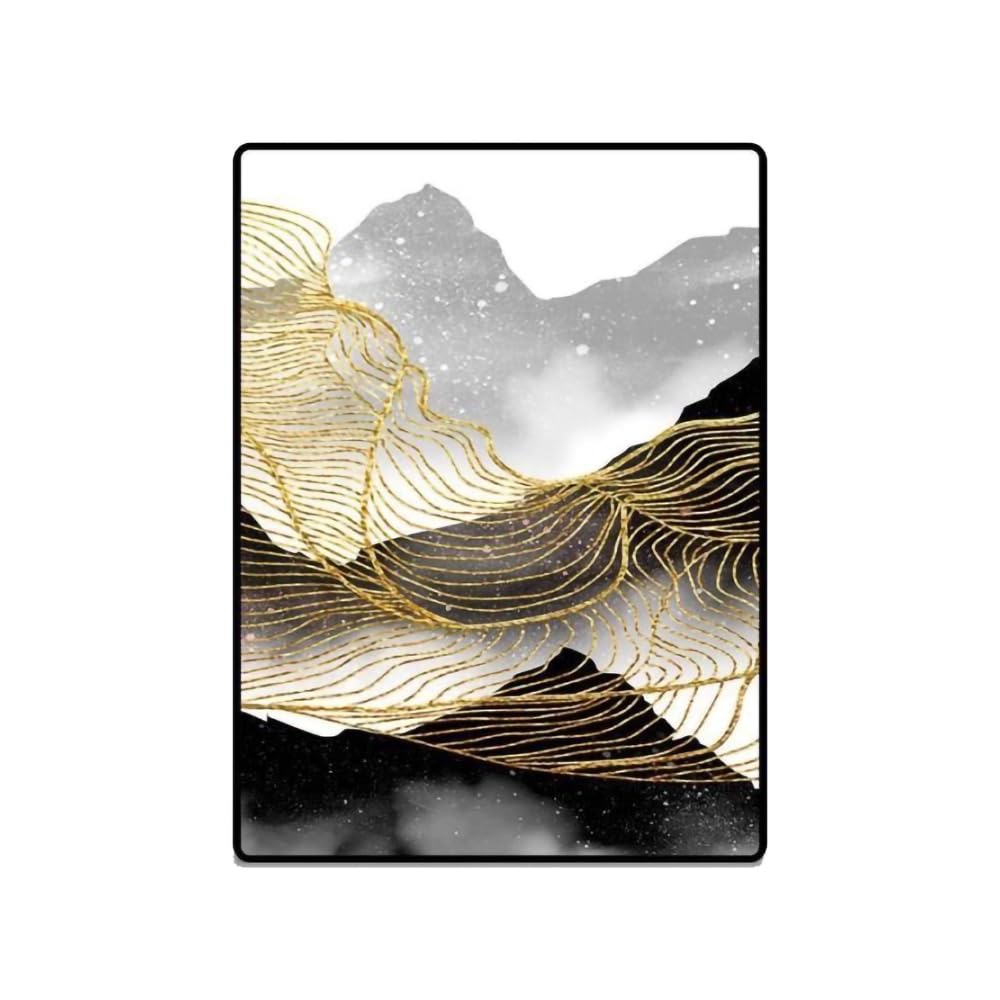Tapis de salon abstrait gris et or en polyester de style encre chinoise rectangular 150x200 cm