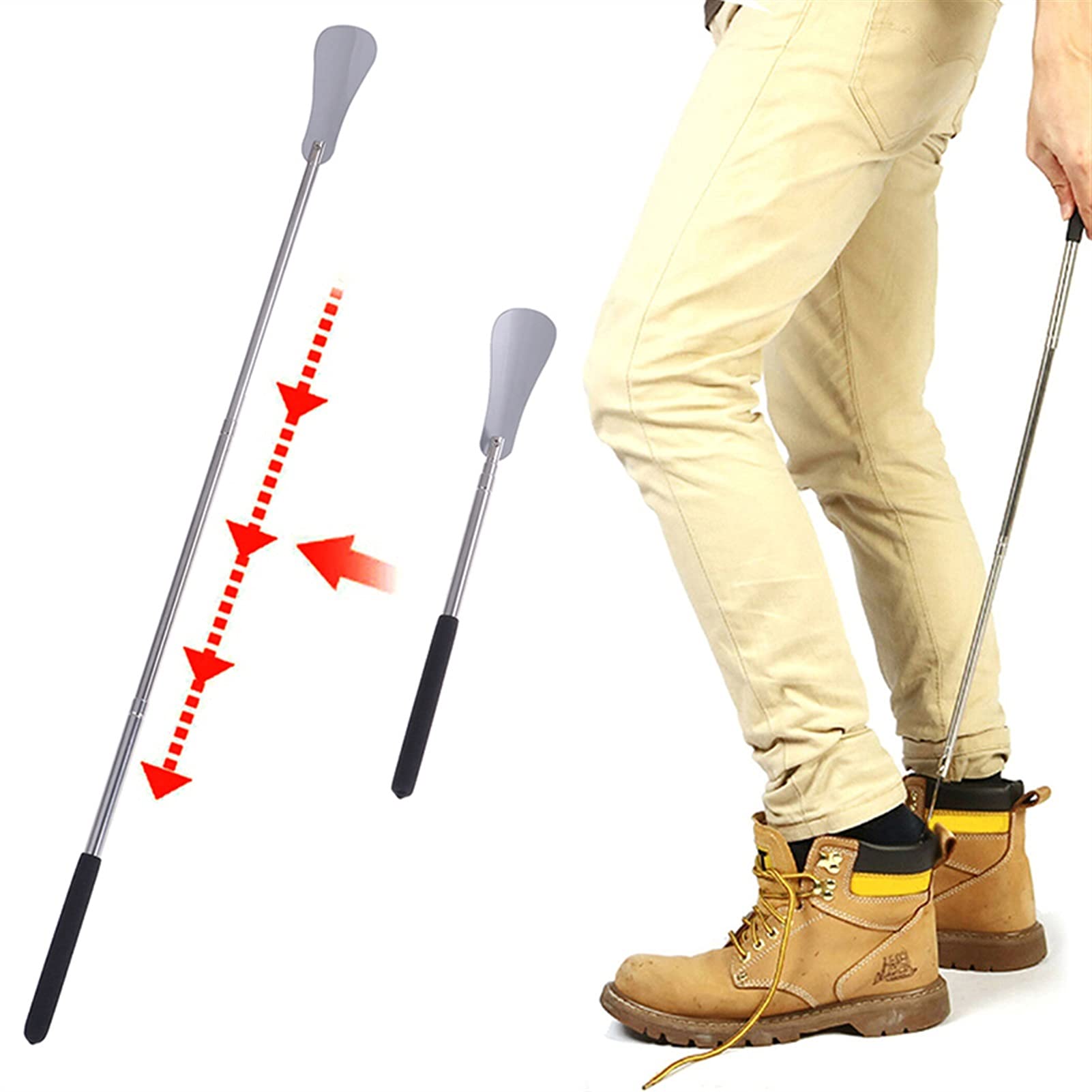 Schuhheber, 64 cm, silberfarben, Verstellbarer Griff, Schuhlöffel, professioneller Schuhlöffel aus Edelstahl, Metall, Schuhlöffel, Schuhlöffel