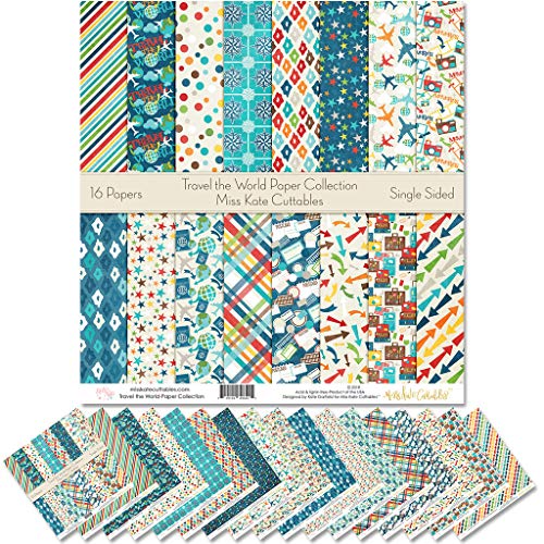 Pattern Paper Pack - Travel The World - Scrapbook Specialty Paper Single-Sided 12"x12" Collection Includes 16 Sheets - by Miss Kate Cuttables