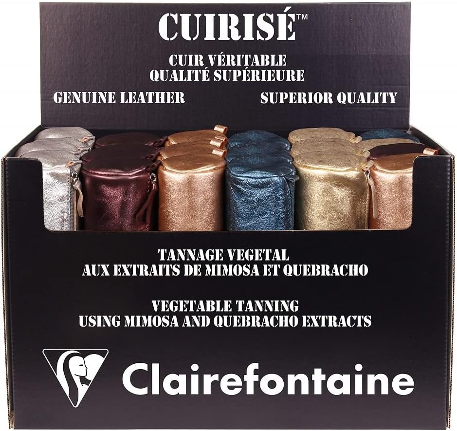 Clairefontaine 8689C, Round School Pencil Case Cherry Iridescent Effect diameter 5,5x22 cm in Genuine Lambskin Leather - Image 3