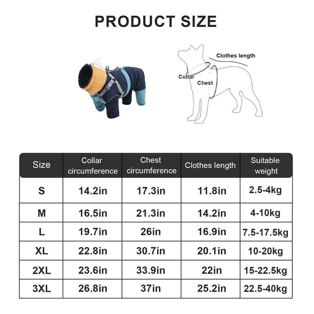 Ganzkörper-Wintermantel Für Hunde, Reflektierender Rollkragen-Hunde-Wintermantel Mit Geschirr, Warme Fleece-Hundejacke, Für Kleine, Mittelgroße Hunde,Blau,L