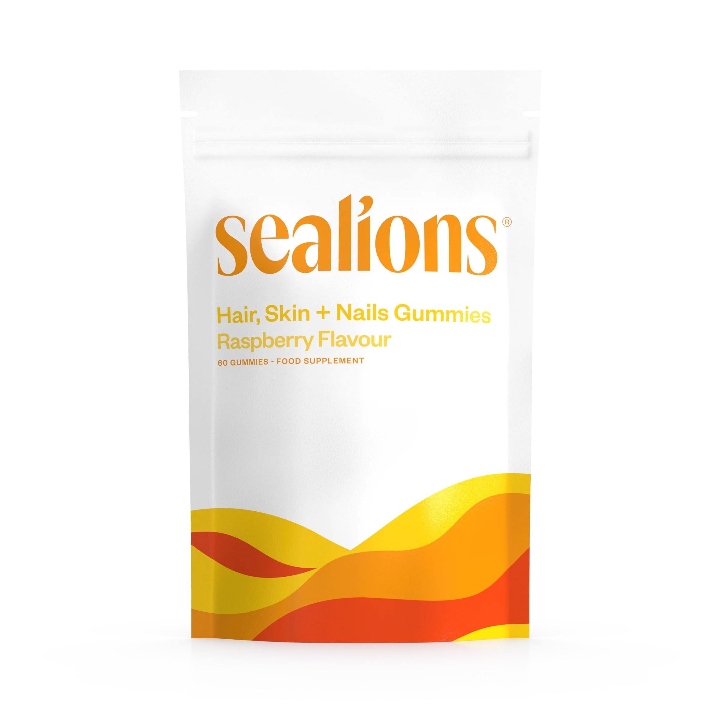 Sealions Vitamins Hair Skin and Nail Gummies with Biotin, Vitamin B3, B5, B6, B12, C, D3, E and Zinc | 60 Vegetarian Raspberry Flavour Gummies | Chewable Supplement for Men & Women