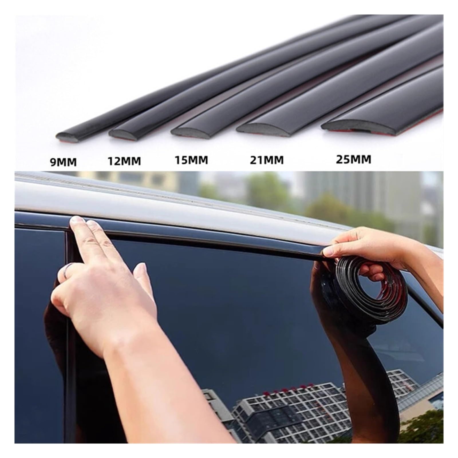 Pegatinas for Coche, molduras cromadas for carrocería, Protector de Puertas, ventanillas de Coche, Tiras Protectoras Decorativas de PVC, molduras Negras Brillantes(5Mx40MM)