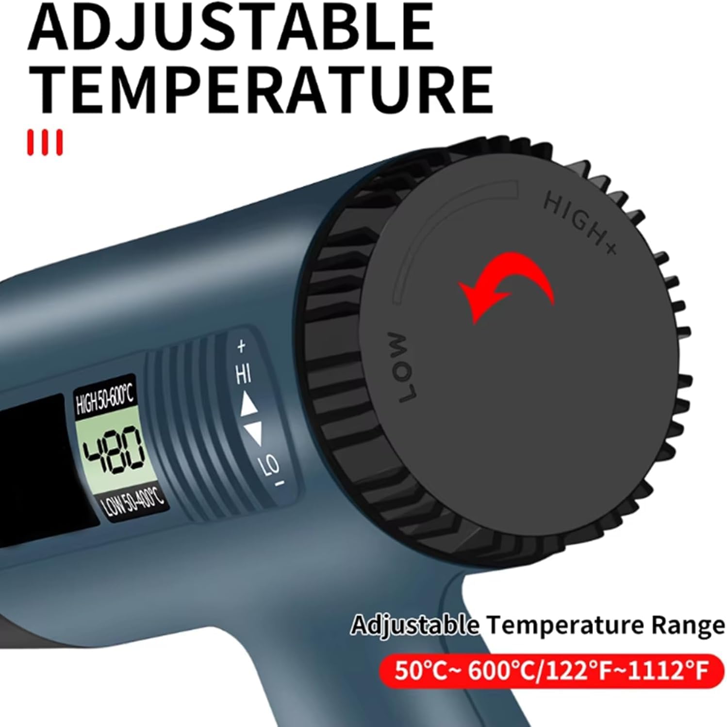 Pistola de aire caliente 2000W con pantalla LCD, temperatura regulable 50°C – 600°C, 2 velocidades de viento – ideal para bricolaje, retracción de PVC, decapado de pintura