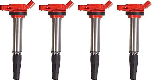 ENA Juego de 4 bobinas de encendido rojas compatibles con Toyota Corolla Prius Matrix CHR Scion XD 1.8L L4 2009 2010 2011 2012 2013 2014 2015 2016