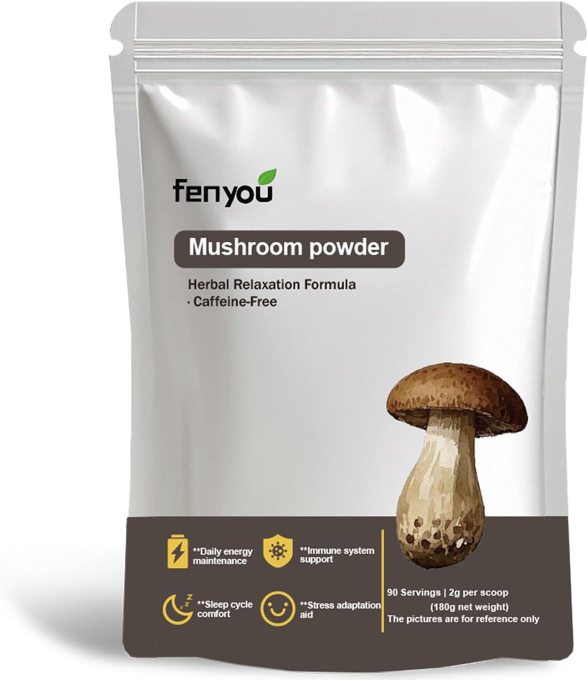 Mushroom Powder, 16-Mushroom Adaptogen Blend with L-Theanine for Coffee, Tea, Milk, Fruit Salad, Smoothies, or Recipes (180g/90 Servings)