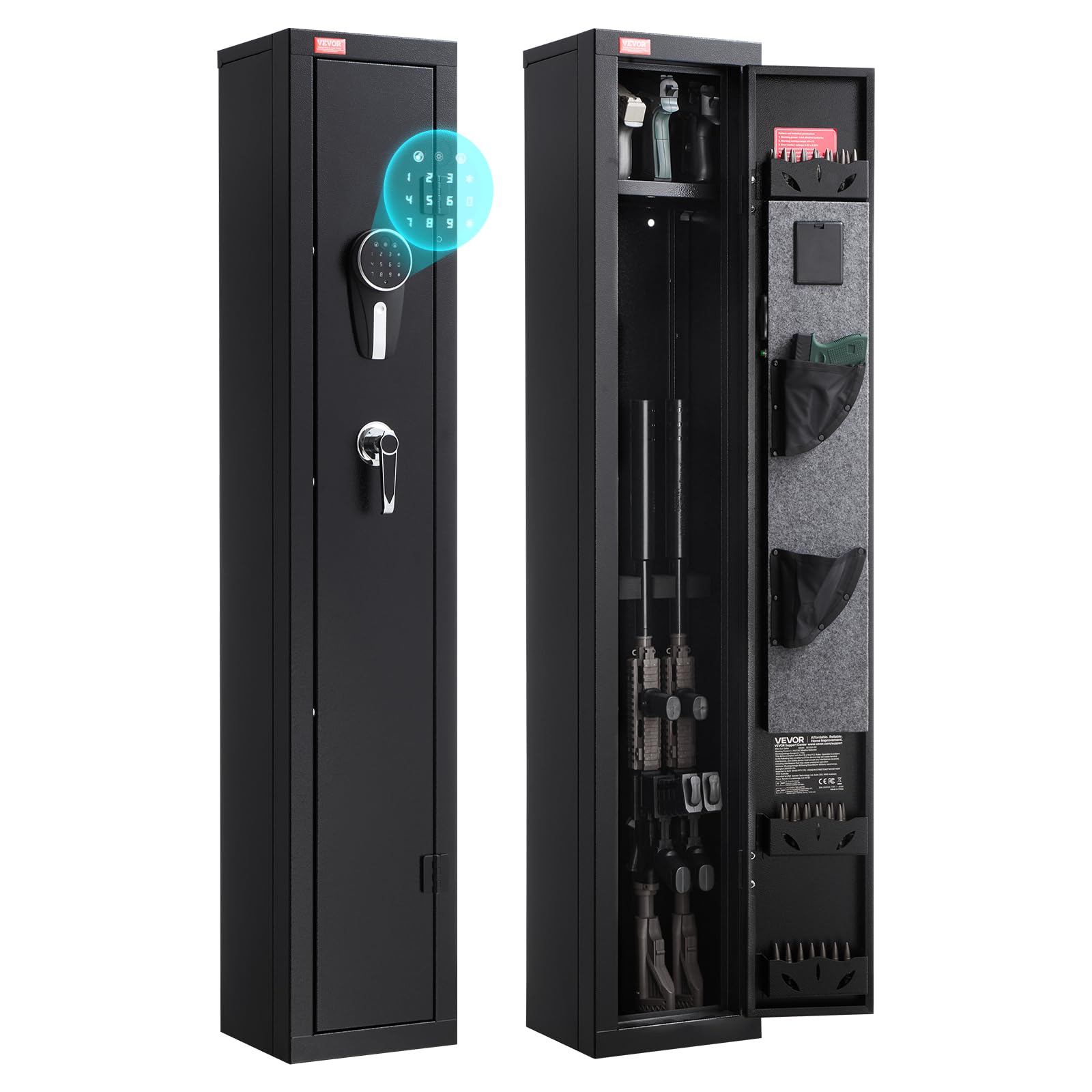 VEVOR Cassaforte per Armi Fuciliera 250 x 220 x 1335 mm, Armadio Ignifugo per Fucili in Acciaio Laminato a Freddo per Impieghi Gravosi con Tastiera Digitale e Chiave, Grande Armadio per Armi Lunghe