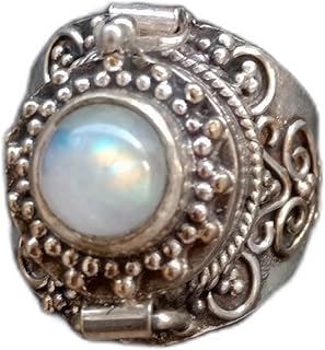 Rainbow Moonstone Ring| 925 Sterling Silver Plated| Poison Box Ring| Designer Pill Box Ring| Locket Ring| June Birthstone Ring| Openable Poison Ring| Artisan Design Ring| Moonstone Jewelry