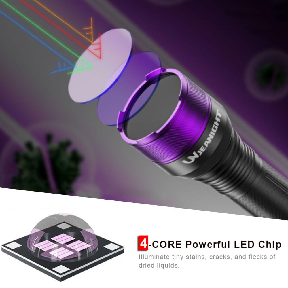 Linternas de luz negra de 365 nm, luz negra UV recargable con LED filtrados para caza de yooperlita, detección de orina de mascotas, resinas, escorpiones, fugas de automóviles