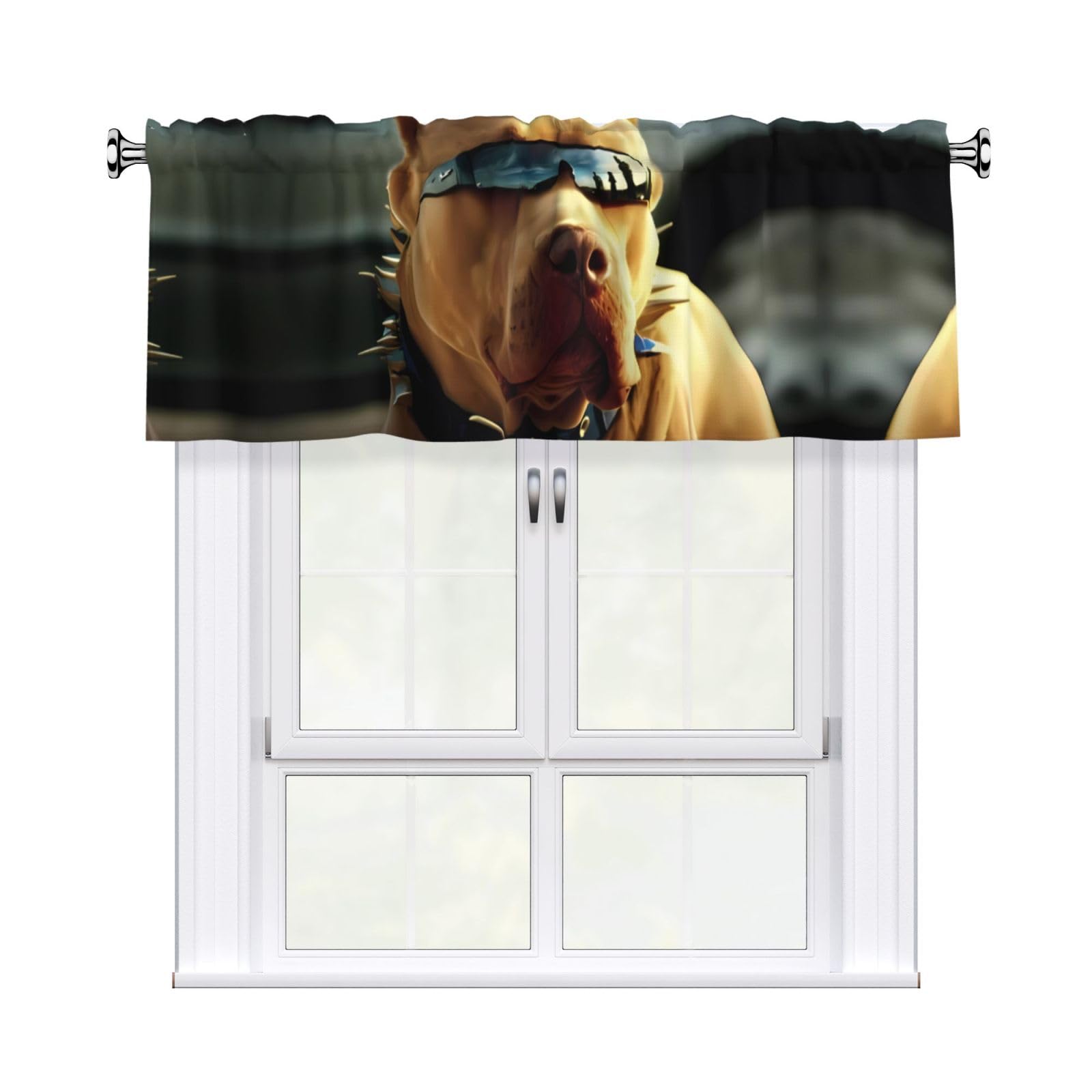WHJSHOP Dogs Prints Curtain Valance 54x18in - Peach Skin Kitchen Window Layer, Filtered Light & Quick-Install Rod Pocket Cover