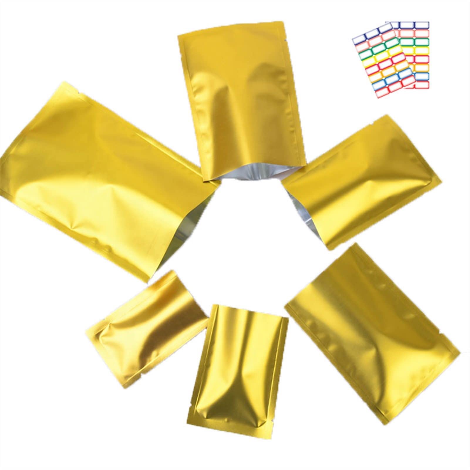 Lot de 100 sacs en feuille d'aluminium argenté pour emballage sous vide pour aliments - Sacs à fermeture thermique pour fraîcheur - Ouverture sur le dessus - Doré - Taille : 30 x 40 cm