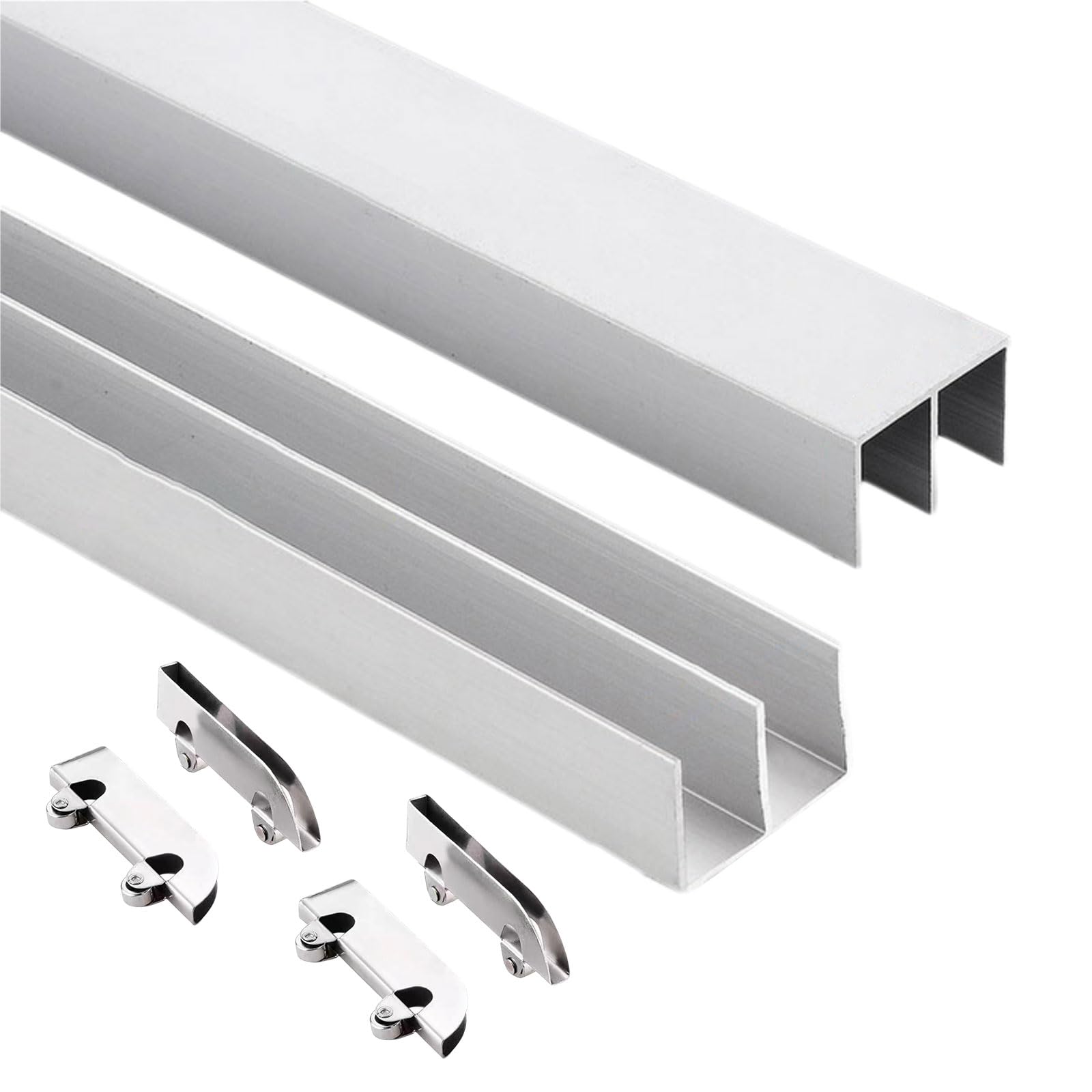Rail Porte Coulissante Double,Kit Porte Coulissante Kit de Porte Coulissante,Kit Porte Coulissante Rail Double,Rail pour Porte coulissante Placard,pour Armoire,Support de Porte.