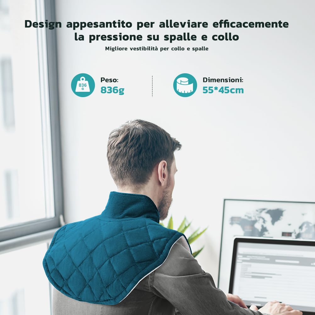 VOSFEEL Termoforo Cervicale e Spalle, Riscaldamento Rapido, 5 Regolazioni della Temperatura, Lavabile in Lavatrice, Spegnimento Automatico