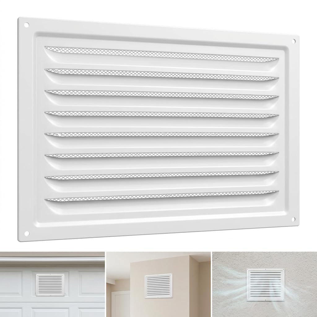 12" x 8" Inch / 300 x 200mm Air Vent Cover Metal Air Return Grill with Built in Pest Guard Screen Vent Grille Covers with Fly Screen for External Internal Walls Ceilings Sidewall Outdoor White