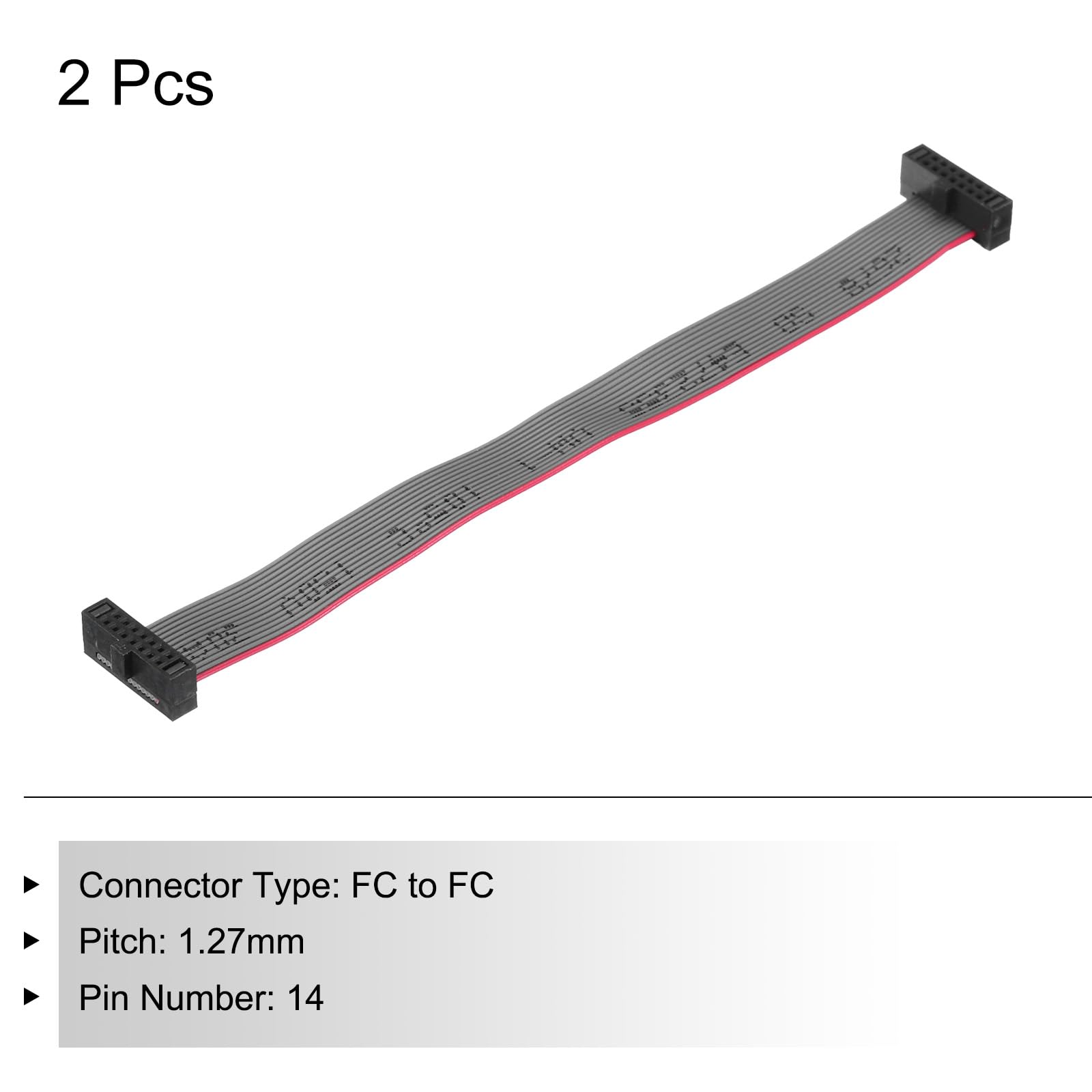 QUARKZMAN Cavo a Nastro Piatto Idc 14Pin, Passo 1,27 mm, connettore Fc a Fc, Lunghezza 10 cm, Filo Jumper Grigio per Computer, display Led, Dvd, 2 Pezzi