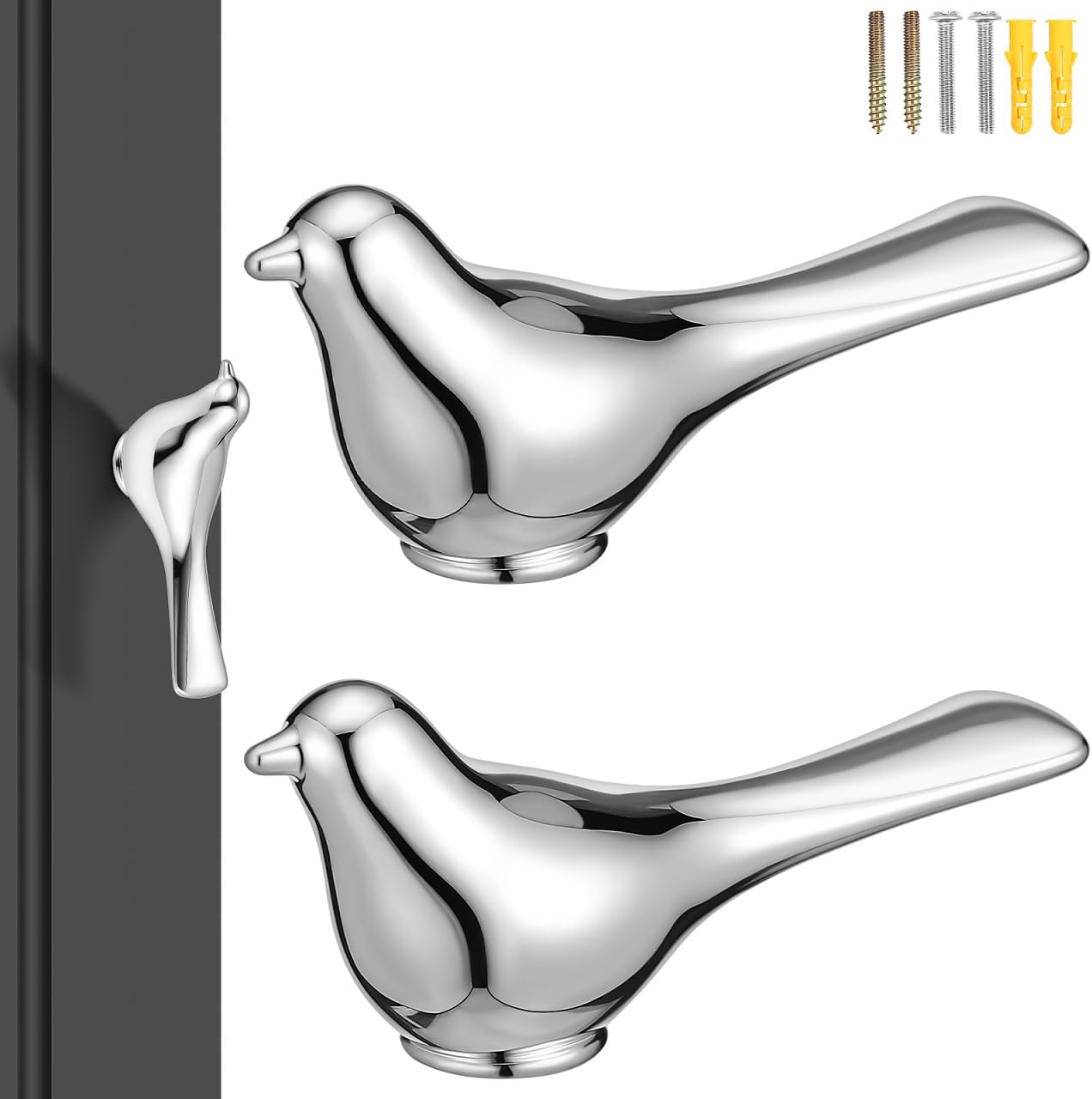 2Pcs Bird Shaped Cabinet Door Handles Zinc Alloy Polished Pulls Single Hole for Kitchen Cabinets Wardrobes Dressers Modern Furniture Hardware