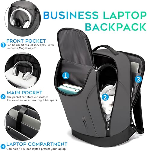 Miniatura 9 de BANGE Mochila inteligente de negocios, impermeable, para laptop de 15.6 pulgadas con puerto de carga USB, mochila duradera de viaje, Verde, Moda