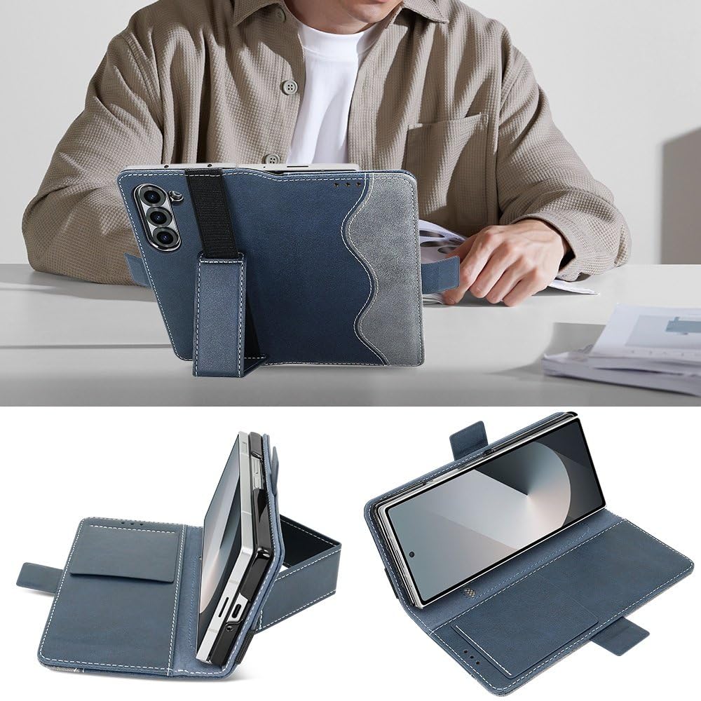 Etui na telefon komórkowy z klapką ze skóry PU, biznesowe, pasujące do Samsunga Galaxy Z Fold 7 6 5, z regulowaną podstawką, zielone, do Samsunga Z Fold 6