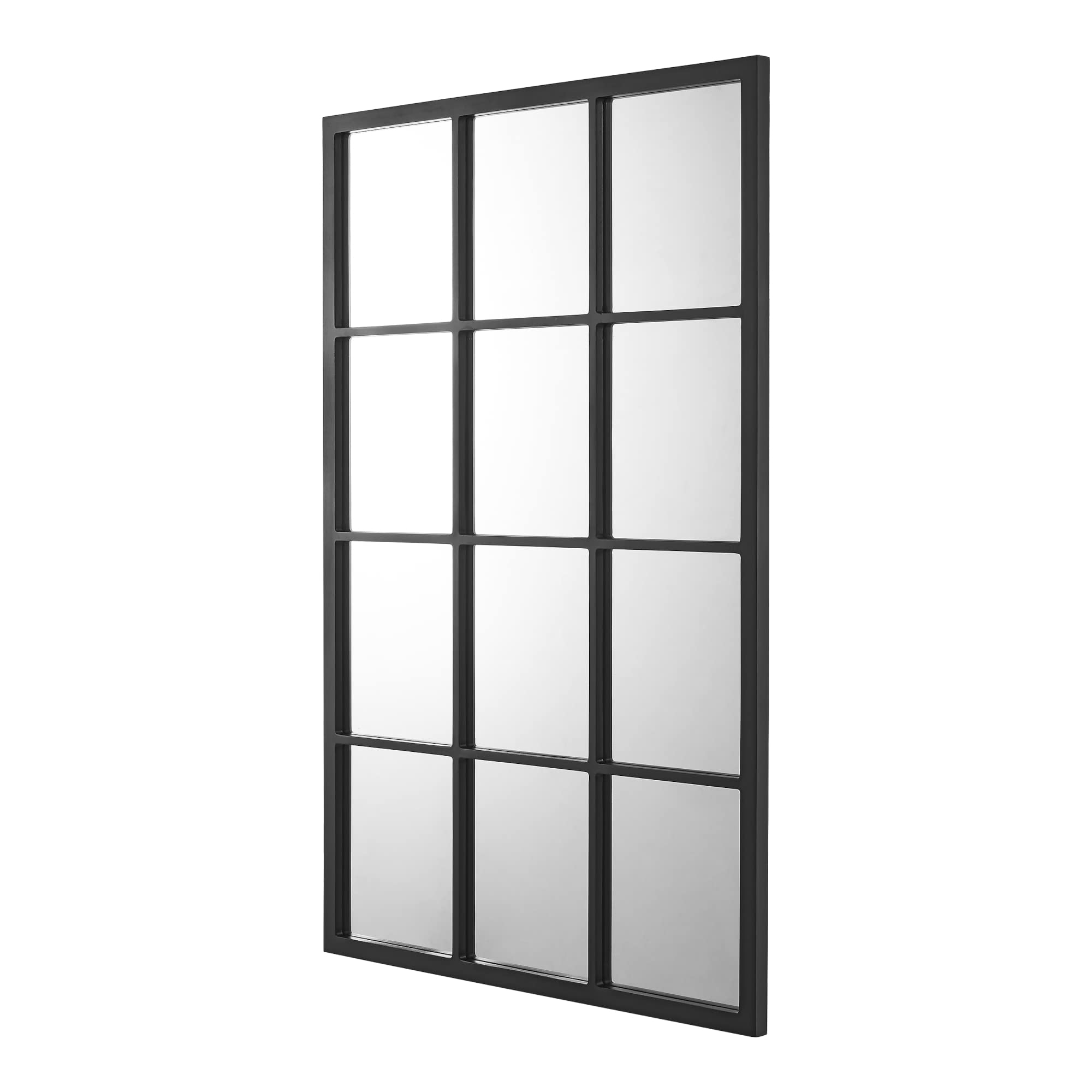 [en.casa] Espejo Cuadriculado de Pared Rectangular con 12 Piezas Cuadradas con Ganchos de Fijación MDF 90 x 60 cm - Negro Mate