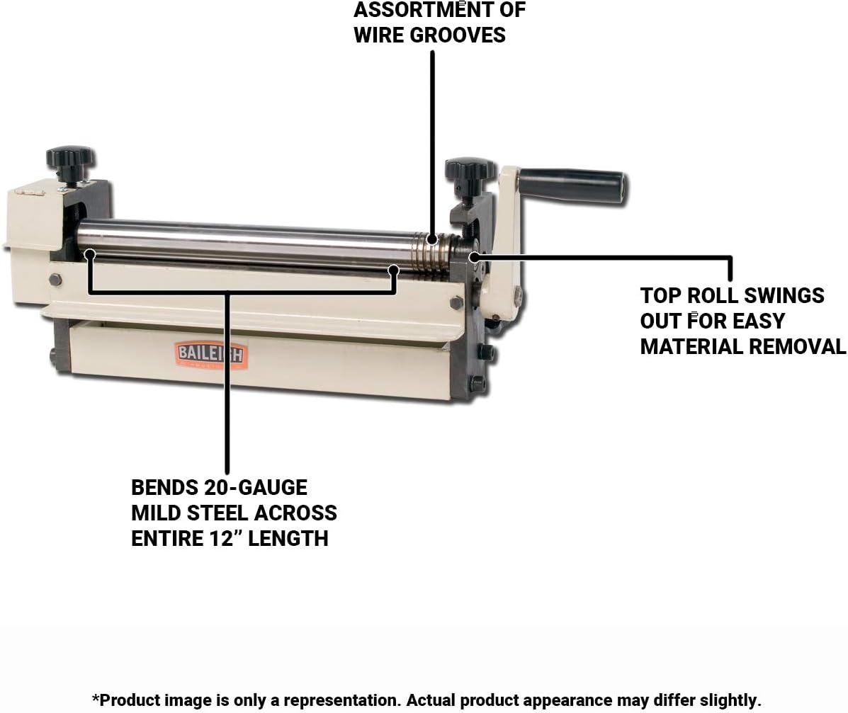Baileigh 12-Inch Manual Slip Roll, 20-Gauge Mild Steel (Model SR-1220M)