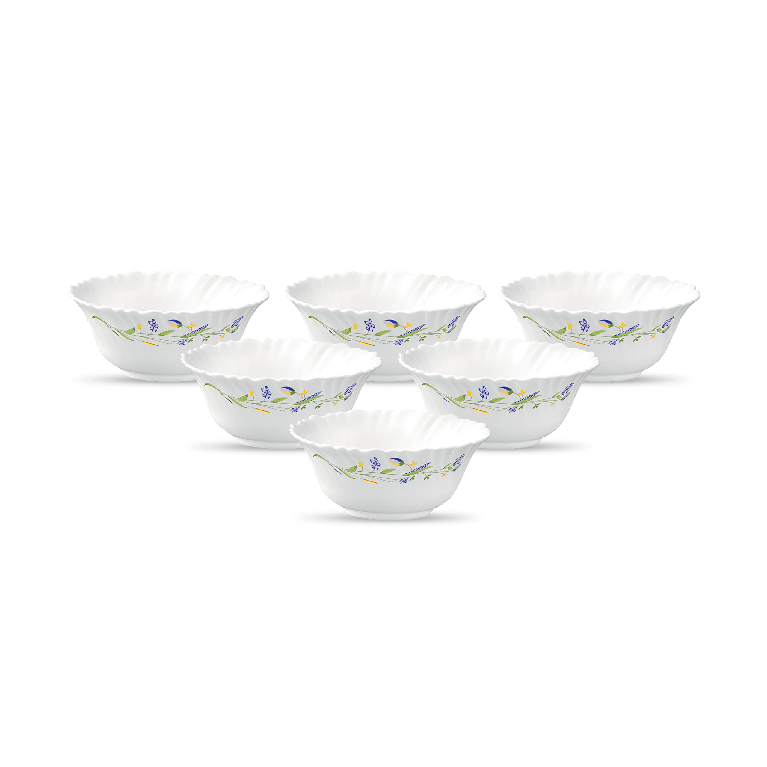 La Opala Diva Classique Collection Opal Glass Crockery | Vegetable Bowl Set of 6 | Morning Glory Design | for dal & Condiments | Microwave Safe | 100% Vegetarian | Extra Strong | Light & White (B09KM2HB51) Amazon Price History, Amazon Price Tracker