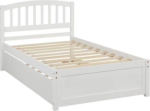 Miniatura 9 de Cama individual con nido base de cama de plataforma de madera con cabecera y estribo para dormitorio espacio de vida pequeño no necesita somier