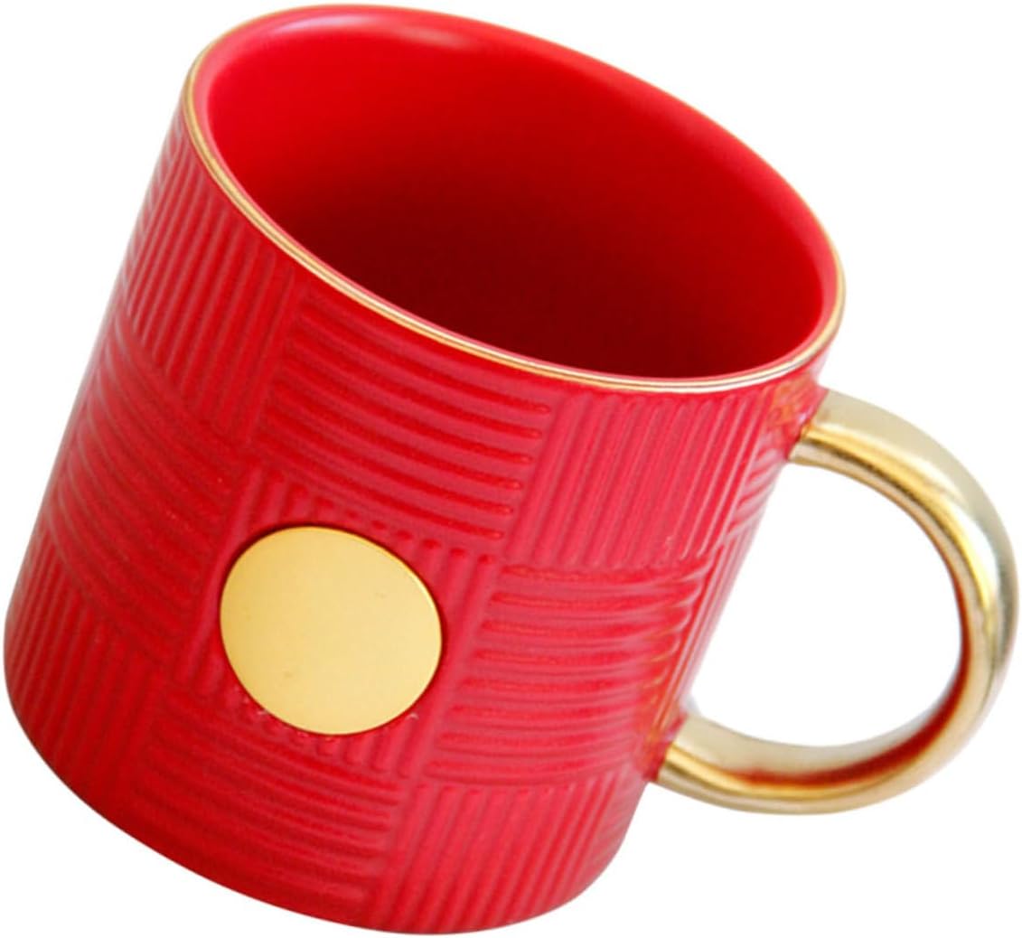 Alipis Vintage Red Striped Ceramic Coffee Mug with Handle Water Cup for Home and Office Flat Base Non-slip Design Easy to Clean Stylish Retro Drinkware for Coffee and Juice